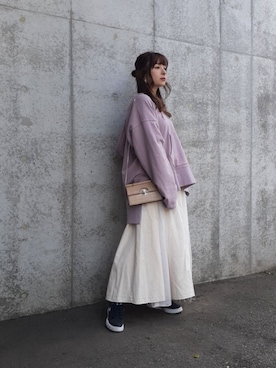 「LA BELLE ETUDE（ラベルエチュード）のアイテム（パーカー）」を使った、さおまるさん（レディース・157cm）の春コーディネート