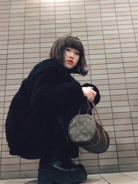 「LOUIS  VUITTON」｜「アイテム（ブルゾン）」を使った、藤本麻緒（まおめろ）さん（レディース・160cm）の冬コーディネート