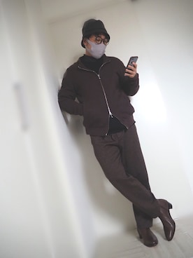 「ブラウンコーデ」｜「アイテム（ジャージ）」を使った、yykさん（メンズ・162cm）の冬コーディネート