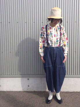 「アイテム（サスペンダー）」を使った、mayumiさん（レディース・161cm）の春コーディネート