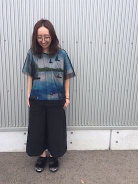 「アイテム（Tシャツ/カットソー、ブラック系）」を使った、mayumiさん（レディース・161cm）の夏コーディネート