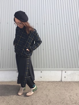 「静岡」｜「アイテム（ハンチング/ベレー帽）」を使った、mayumiさん（レディース・161cm）の秋コーディネート