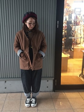 「静岡」｜「アイテム（ノーカラージャケット）」を使った、mayumiさん（レディース・161cm）の冬コーディネート