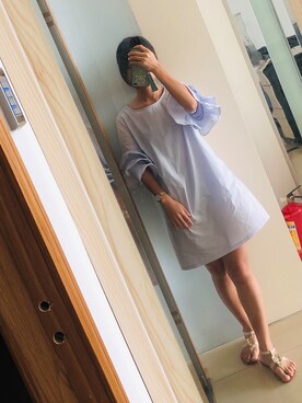 「通勤穿搭」｜「アイテム（ワンピース）」を使った、青地芒果さん（レディース・157cm）の夏コーディネート