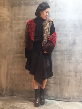 「BARAK（バラク）のアイテム（ノーカラージャケット）」を使った、AIさん（レディース・161cm）の秋コーディネート