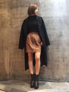 「ハイネックニット」｜「アイテム（チェスターコート）」を使った、AIさん（レディース・161cm）の秋コーディネート