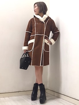 「BARAK（バラク）のアイテム（ムートンコート）」を使った、AIさん（レディース・161cm）の冬コーディネート