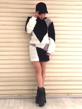 「BARAK（バラク）のアイテム（キャップ）」を使った、AIさん（レディース・161cm）の冬コーディネート