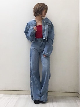 「アイテム（キャミソール、レッド系）」を使った、AIさん（レディース・161cm）の春コーディネート