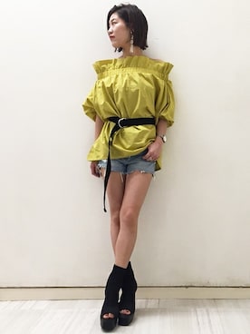 「ショーパン」｜「アイテム（ブーティ）」を使った、AIさん（レディース・161cm）の春コーディネート