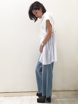 「アイテム（ブーティ）」を使った、AIさん（レディース・161cm）の夏コーディネート