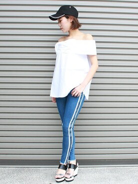 「BARAK（バラク）のアイテム（キャップ）」を使った、AIさん（レディース・161cm）の夏コーディネート