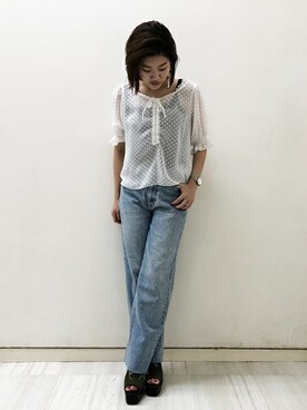 「シースルー」｜「アイテム（ブーティ）」を使った、AIさん（レディース・161cm）の夏コーディネート
