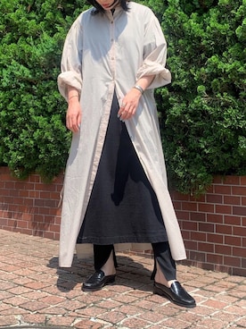 「レギンス」｜「アイテム（シャツワンピース、ベージュ系）」を使った、teraiさん（レディース・160cm）の夏コーディネート