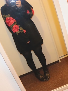 「バラ柄」｜「アイテム（ワンピース/ドレス）」を使った、Aさん（レディース・158cm）の冬コーディネート