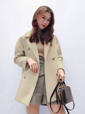 「アイボリー」｜「アイテム（ピーコート）」を使った、TeddyShopさん（レディース・158cm）の秋コーディネート