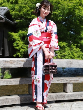 「花火」｜「アイテム（浴衣）」を使った、TeddyShopさん（レディース・158cm）の夏コーディネート