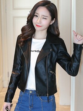 「ボーイッシュ」｜「アイテム（ライダースジャケット）」を使った、TeddyShopさん（レディース・158cm）の秋コーディネート