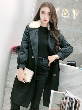 「ボア」｜「アイテム（トレンチコート）」を使った、TeddyShopさん（レディース・158cm）の秋コーディネート