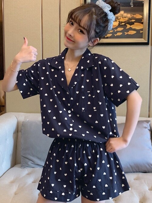 DAY CLOSET パジャマ ルームウェア レディース 半袖小粒ハート柄ルーム