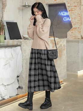 レディース ウール風クラシックチェック柄スカートを使った人気ファッションコーディネート Wear