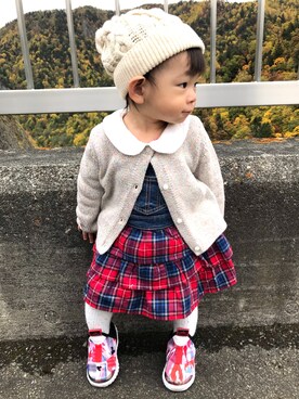「アイテム（ロンパース）」を使った、ゆずりつみなさん（キッズ・70cm）の秋コーディネート