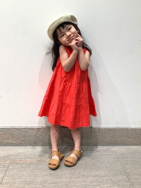 「apres les cours（アプレレクール）のアイテム（ハンチング/ベレー帽）」を使った、ゆずりつみなさん（キッズ・100cm）の春コーディネート