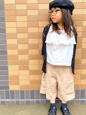 「むすめコーデ」｜「アイテム（ハンチング/ベレー帽）」を使った、ゆずりつみなさん（キッズ・100cm）の春コーディネート