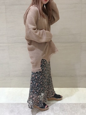 「ダークグリーン」｜「アイテム（ニット/セーター）」を使った、莉子 Rikoさん（レディース・158cm）の夏コーディネート