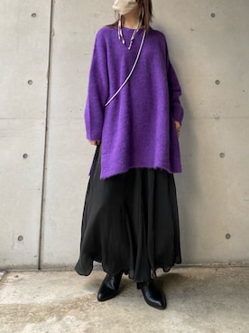 「パープル×黒」｜「アイテム（ブーツ）」を使った、莉子 Rikoさん（レディース・158cm）の秋コーディネート