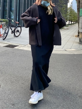 「チェックマフラー」｜「アイテム（その他アウター）」を使った、莉子 Rikoさん（レディース・158cm）の冬コーディネート