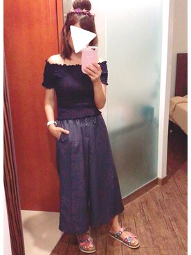 「Discoat Parisien（ディスコートパリシアン）のタックラインガウチョパンツ（その他パンツ、ブルー系）」を使った、ZIGENさん（レディース・152cm）の春コーディネート