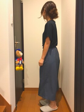 「Discoat Parisien（ディスコートパリシアン）のタックラインガウチョパンツ（その他パンツ、ブルー系）」を使った、ZIGENさん（レディース・152cm）の夏コーディネート
