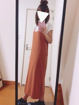 「UNIQLO（ユニクロ）のアイテム（ワンピース/ドレス、オレンジ系）」を使った、ZIGENさん（レディース・152cm）の夏コーディネート