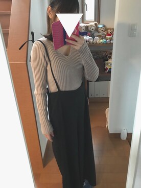 「DISCOAT（ディスコート）のアイテム（オールインワン・サロペット、ブラック系）」を使った、ZIGENさん（レディース・152cm）の秋コーディネート