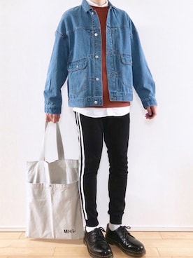 「MHL.」｜「アイテム（デニムジャケット）」を使った、こんさん（メンズ・172cm）の春コーディネート