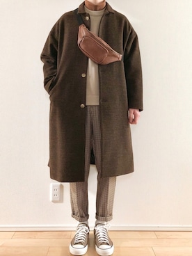 「プチプラミックス」｜「アイテム（ステンカラーコート）」を使った、こんさん（メンズ・172cm）の冬コーディネート