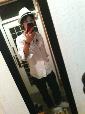 「NET（ネット）のアイテム（ハット）」を使った、LINEスタンプ制作者さん（メンズ・162cm）の夏コーディネート