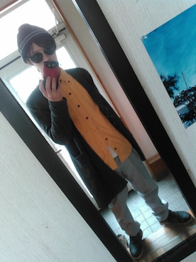 「グリーンのサングラス😊のアイテム（メガネ、グリーン系）」を使った、LINEスタンプ制作者さん（メンズ・162cm）の春コーディネート