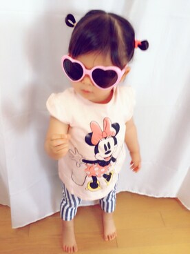 「H&M（エイチ・アンド・エム）のアイテム（Tシャツ/カットソー、ピンク系）」を使った、maさん（レディース・163cm）の夏コーディネート