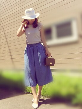 「OPAQUE.CLIP（オペークドットクリップ）のアイテム（Tシャツ/カットソー、グレー系）」を使った、maさん（レディース・163cm）の夏コーディネート