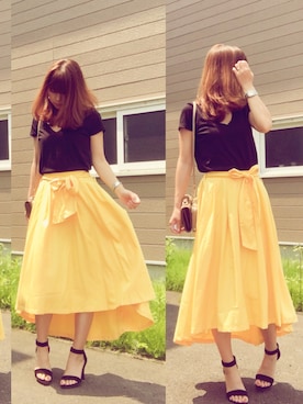「ZARA（ザラ）のアイテム（Tシャツ/カットソー、ブラック系）」を使った、maさん（レディース・163cm）の夏コーディネート
