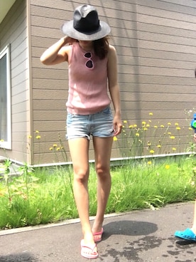 「UNIQLO（ユニクロ）のアイテム（タンクトップ、ピンク系）」を使った、maさん（レディース・163cm）の夏コーディネート