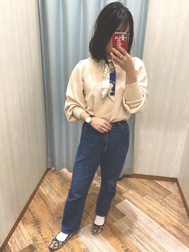 「ZARA（ザラ）のアイテム（ニット/セーター、ホワイト系）」を使った、てぃ。さん（レディース・158cm）の秋コーディネート