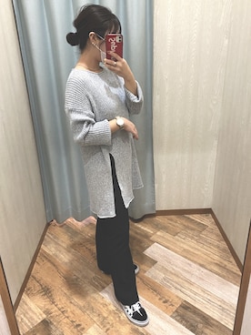 「LOWRYS FARM（ローリーズファーム）のメランジニットチュニック　872087（ニット/セーター、ブルー系）」を使った、てぃ。さん（レディース・158cm）の秋コーディネート