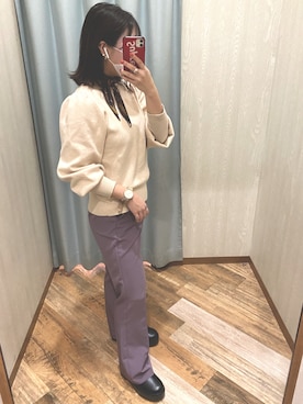 「ZARA（ザラ）のアイテム（ニット/セーター、ホワイト系）」を使った、てぃ。さん（レディース・158cm）の秋コーディネート