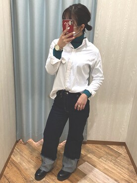 「ZARA（ザラ）のアイテム（デニムパンツ、ブルー系）」を使った、てぃ。さん（レディース・158cm）の秋コーディネート