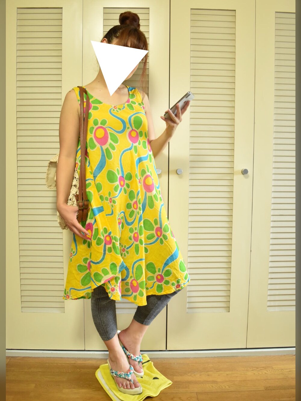 「MALAIKA、インド綿ワンピ、インド綿、ワンピース、レギンス、ワンピース×レギンス、エスニック、アジアン、夏コーデ、summer」｜「MALAIKAのアイテム（ワンピース、イエロー系）」を使った、みみさん（レディース・158cm）の秋コーディネートの1枚目の写真