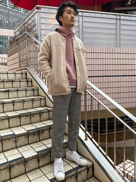 メンズのパーカー ピンク 桃色系 コーディネート Zozotown