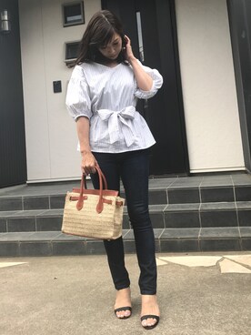 「バルーンスリーブ」｜あっきーなさん（レディース・156cm）の夏コーディネート